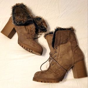 Fur heeled ankle boots